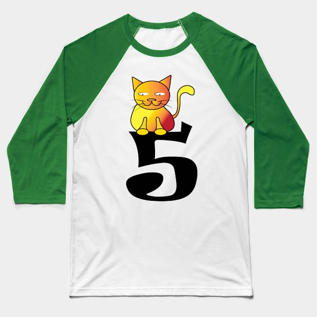 Gift for 5 Year Old Cat 5th Birthday Toddler Kids Girls Baseball T-Shirt by ArticArtac